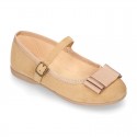 Autumn winter canvas OKAA Mary Janes with bow and buckle fastening.