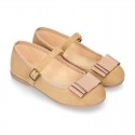 Autumn winter canvas OKAA Mary Janes with bow and buckle fastening.