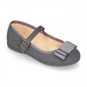 Autumn winter canvas OKAA Mary Janes with bow and buckle fastening.