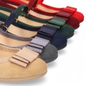 Autumn winter canvas OKAA Mary Janes with bow and buckle fastening.