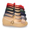 Autumn winter canvas OKAA Mary Janes with bow and buckle fastening.