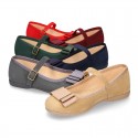 Autumn winter canvas OKAA Mary Janes with bow and buckle fastening.