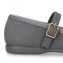 Autumn winter canvas OKAA Mary Janes with bow and buckle fastening.