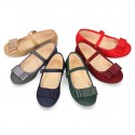 Autumn winter canvas OKAA Mary Janes with bow and buckle fastening.