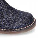 Dress GLITTER NAPPA leather kids ankle boot shoes with elastic band and zipper closure.