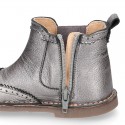 METAL Nappa leather ankle boots Laces up style shoes with perforated design.