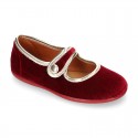 New stylized little Mary Jane shoes with velcro strap and button with GOLDEN design in velvet.