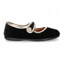 New stylized little Mary Jane shoes with velcro strap and button with GOLDEN design in velvet.