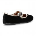 New stylized little Mary Jane shoes with velcro strap and button with GOLDEN design in velvet.