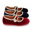 New stylized little Mary Jane shoes with velcro strap and button with GOLDEN design in velvet.