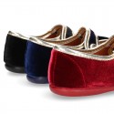 New stylized little Mary Jane shoes with velcro strap and button with GOLDEN design in velvet.