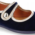 New stylized little Mary Jane shoes with velcro strap and button with GOLDEN design in velvet.