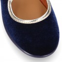 New stylized little Mary Jane shoes with velcro strap and button with GOLDEN design in velvet.