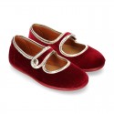 New stylized little Mary Jane shoes with velcro strap and button with GOLDEN design in velvet.