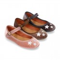 New Stylized velvet canvas little Mary Jane shoes with buckle fastening and STARS design.