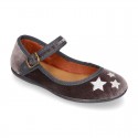 New Stylized velvet canvas little Mary Jane shoes with buckle fastening and STARS design.