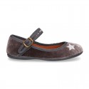 New Stylized velvet canvas little Mary Jane shoes with buckle fastening and STARS design.