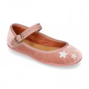 New Stylized velvet canvas little Mary Jane shoes with buckle fastening and STARS design.