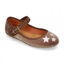 New Stylized velvet canvas little Mary Jane shoes with buckle fastening and STARS design.