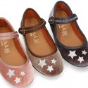 New Stylized velvet canvas little Mary Jane shoes with buckle fastening and STARS design.