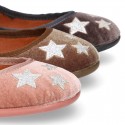 New Stylized velvet canvas little Mary Jane shoes with buckle fastening and STARS design.