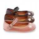 New Stylized velvet canvas little Mary Jane shoes with buckle fastening and STARS design.