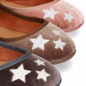 New Stylized velvet canvas little Mary Jane shoes with buckle fastening and STARS design.