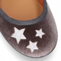 New Stylized velvet canvas little Mary Jane shoes with buckle fastening and STARS design.