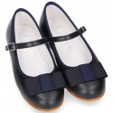 New little OKAA Mary Jane shoes with shoemaker ribbon in DARK NAVY NAPPA leather.