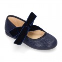 New Autumn winter print canvas Mary Jane shoes with ties closure with Velvet big bow.