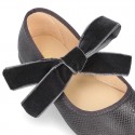 New Autumn winter print canvas Mary Jane shoes with ties closure with Velvet big bow.