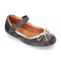 New stylized little Mary Jane shoes with GOLDEN RIBBON design in velvet.