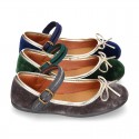 New stylized little Mary Jane shoes with GOLDEN RIBBON design in velvet.