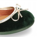 New stylized little Mary Jane shoes with GOLDEN RIBBON design in velvet.