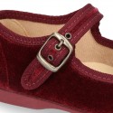 Velvet canvas Little Mary Janes with SHINY HEART design.