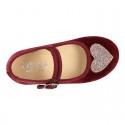 Velvet canvas Little Mary Janes with SHINY HEART design.