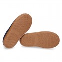 Suede leather kids Laces up style shoes with perforated design.