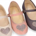 Autumn winter canvas Little Mary Janes with SHINY HEART design.