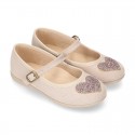 Autumn winter canvas Little Mary Janes with SHINY HEART design.