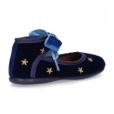 Velvet canvas Little Mary Jane shoes with embroidery STARS design.