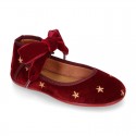 Velvet canvas Little Mary Jane shoes with embroidery STARS design.