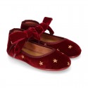 Velvet canvas Little Mary Jane shoes with embroidery STARS design.