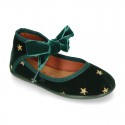 Velvet canvas Little Mary Jane shoes with embroidery STARS design.