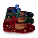 Velvet canvas Little Mary Jane shoes with embroidery STARS design.