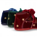 Velvet canvas Little Mary Jane shoes with embroidery STARS design.