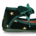 Velvet canvas Little Mary Jane shoes with embroidery STARS design.