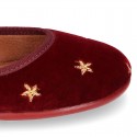 Velvet canvas Little Mary Jane shoes with embroidery STARS design.