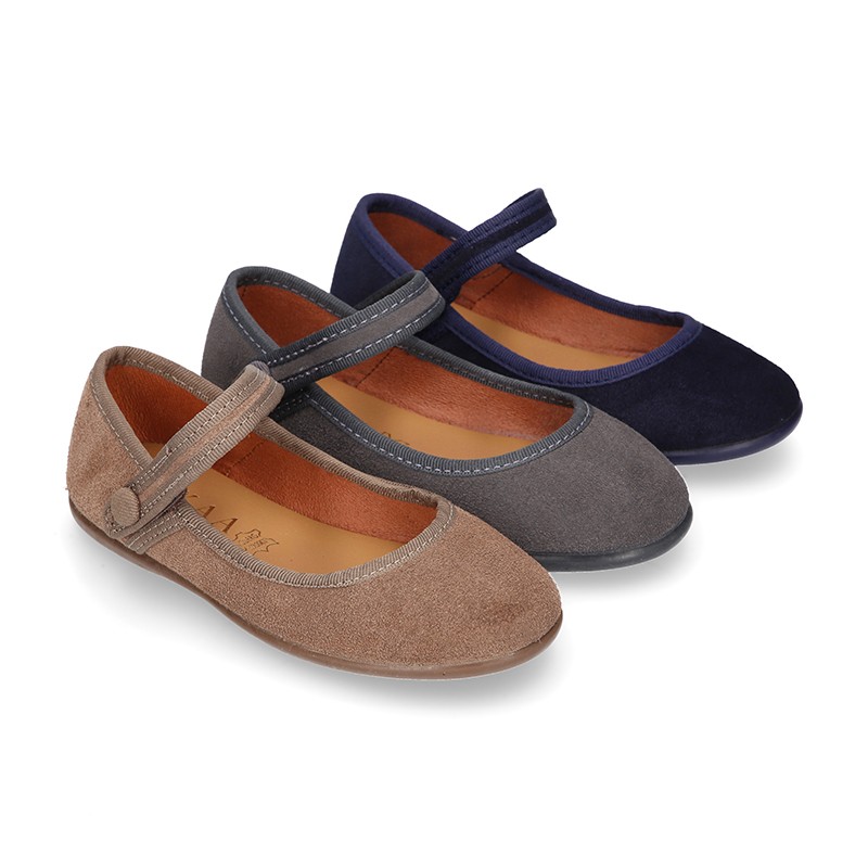 Halter Mary Jane shoes in suede leather with hook and loop
