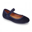 Halter Mary Jane shoes in suede leather with VELCRO and BUTTON fastening.