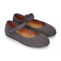 Halter Mary Jane shoes in suede leather with VELCRO and BUTTON fastening.